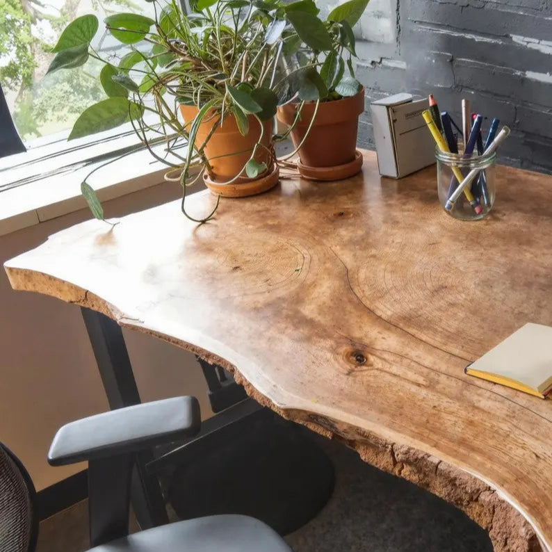 Custom Modern Live Edge Wood Computer Desk for Home Office, Rustic Farmhouse Desk Style, Office Desk , Natural Wooden Desk, Large Desk Wood