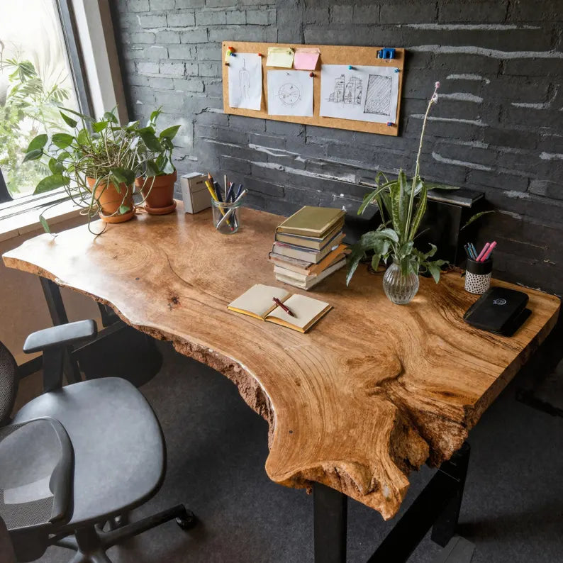 Custom Modern Live Edge Wood Computer Desk for Home Office, Rustic Farmhouse Desk Style, Office Desk , Natural Wooden Desk, Large Desk Wood