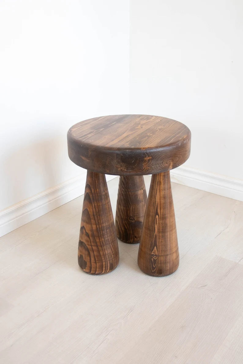 Reclaimed Wood Tripod Stool: Large Club Leg Table