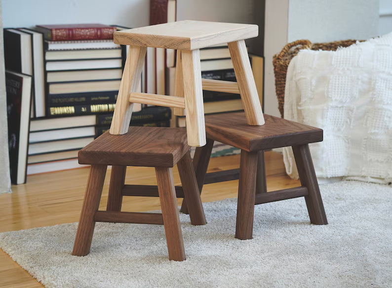 WALNUT STOOL, Foot Rest, STEP Stool