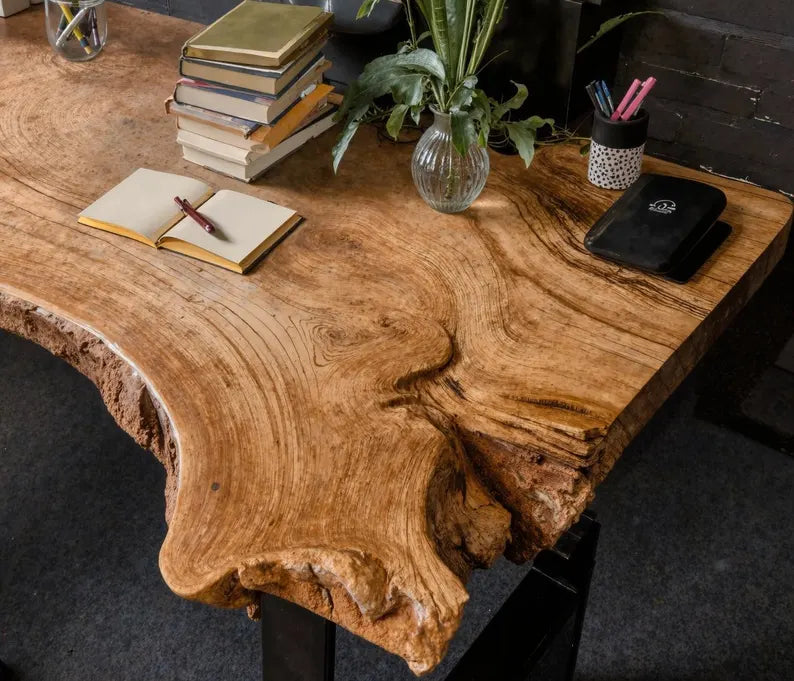 Custom Modern Live Edge Wood Computer Desk for Home Office, Rustic Farmhouse Desk Style, Office Desk , Natural Wooden Desk, Large Desk Wood